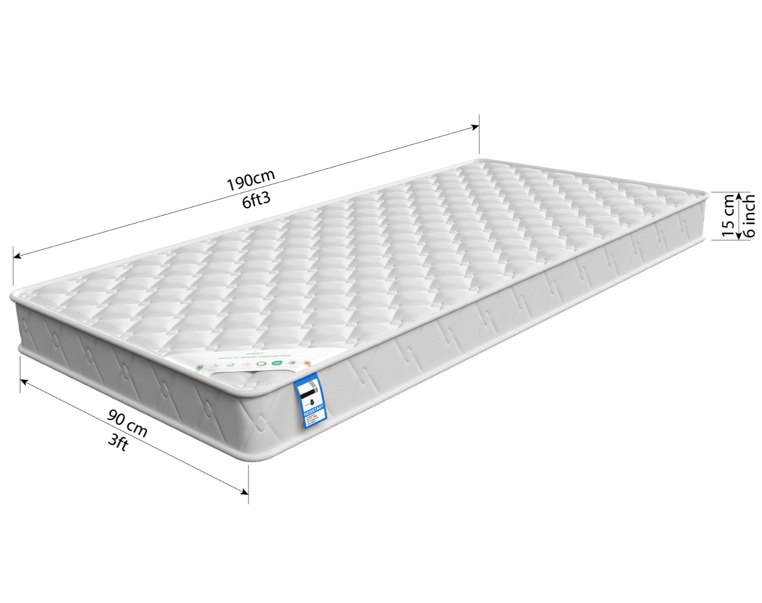 Fleur Single Metal Bed Frame - White with Single Memory Foam Mattress