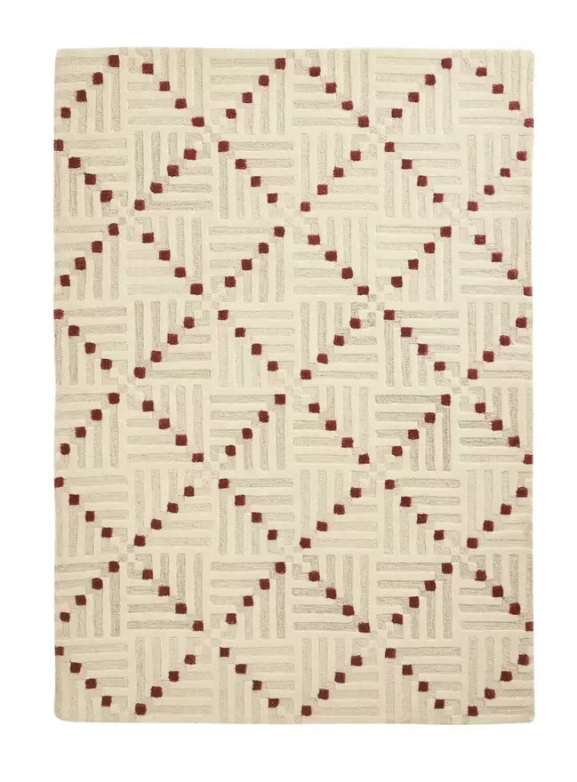 Crosshatch Square Beige Wool Rug | 160x230cm | Modern Living Room Floor Carpet A