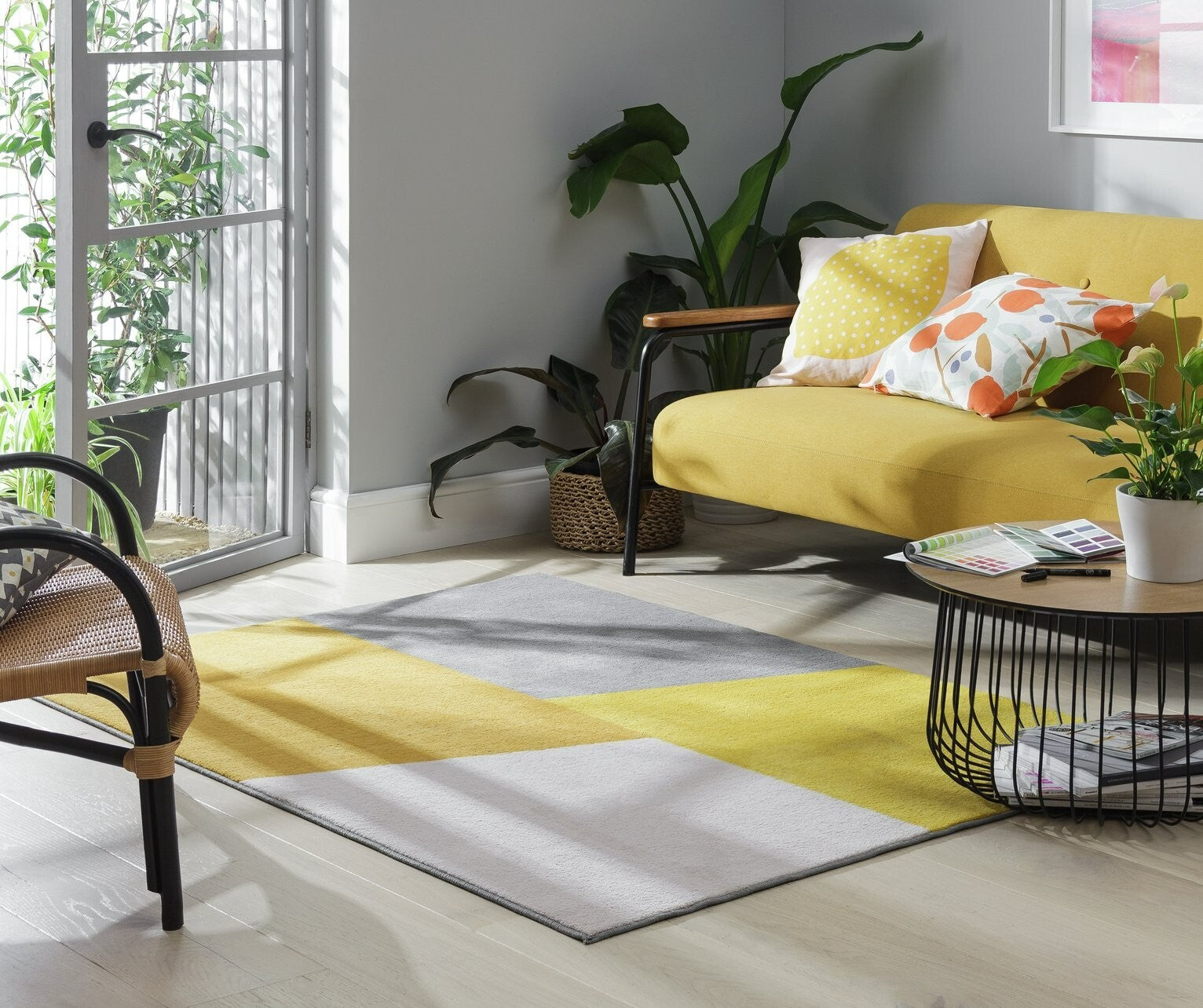 Geometric Block Mustard Cut Pile Rug - 230x160cm
