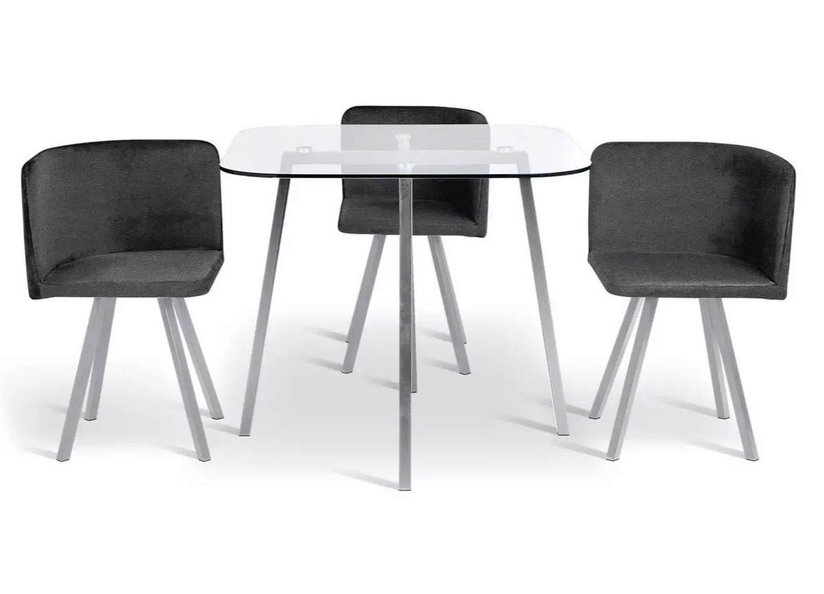 Home Elsie Chrome Dining Table & 4 Charcoal Chairs | Modern Dining Room Furnitur