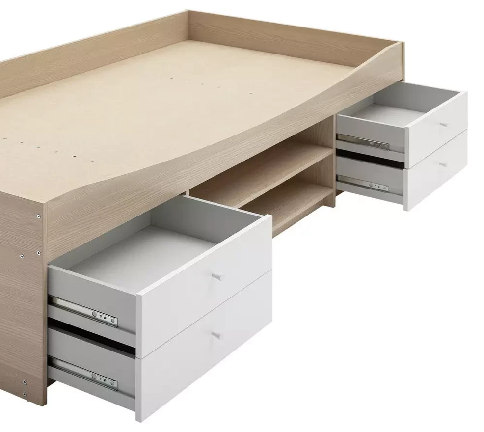 Malibu Storage Cabin Bed White & Acacia | Kids Bedroom Bed with Storage