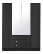 Malibu 4Dr 3 Drw Mirror Wardrobe-Black Oak Effect | Dark Wood Look