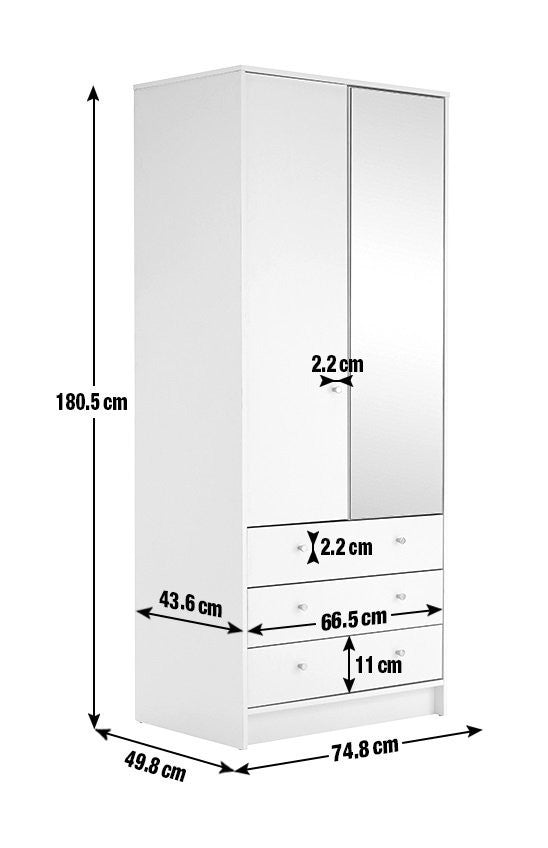 Home Malibu 2 Door 3 Drawer Mirror Wardrobe - Grey | mirrored wardrobe