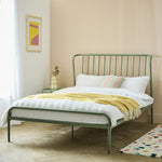 Kanso Double Metal Bed Frame - Sage Green | Sturdy Steel Frame with Slatted Base