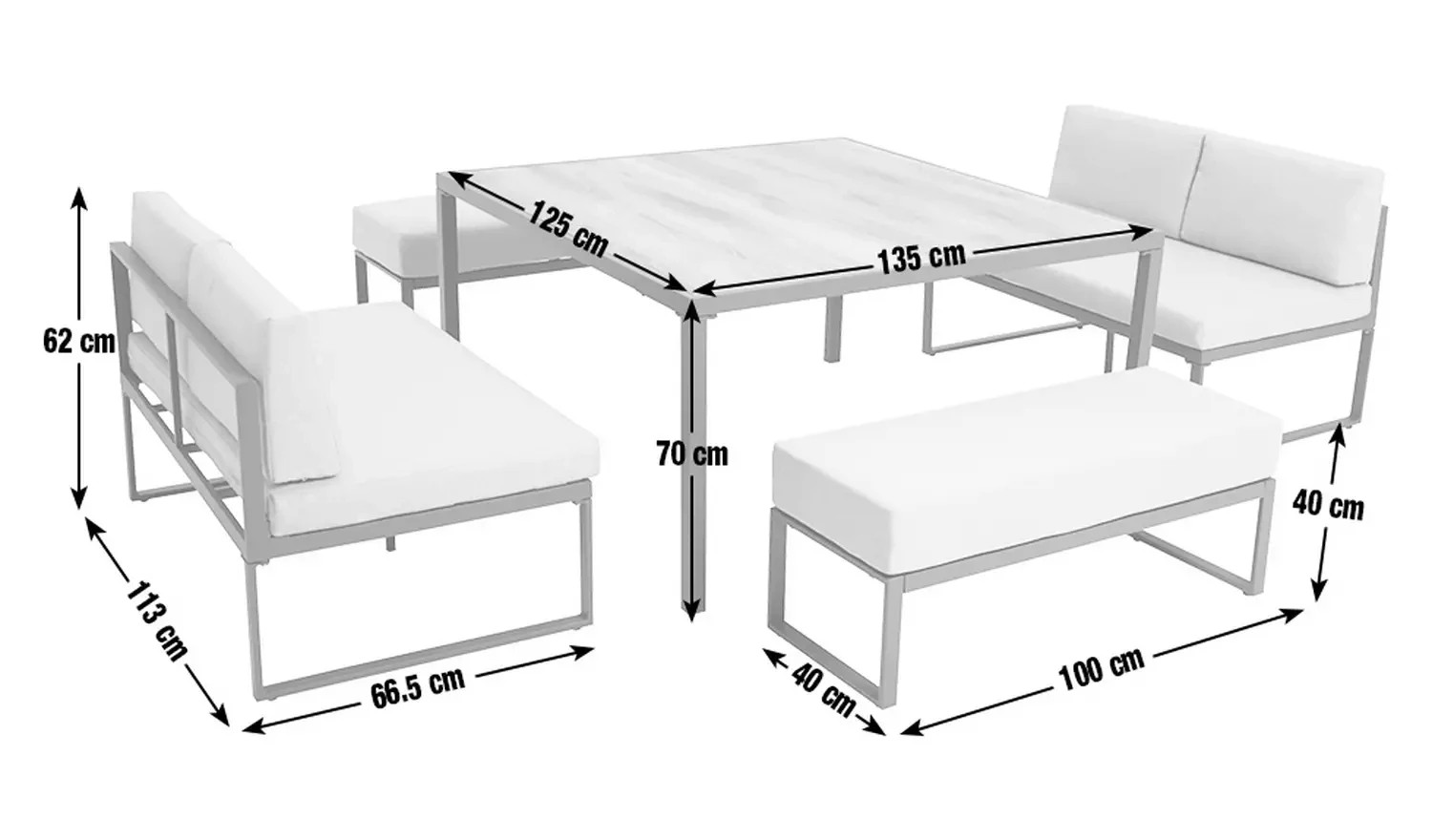 Colmar 8 Seater Space Saving Metal Patio Set-Grey (B GRADE)