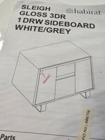Home Sleigh 3 Door 1 Drawer Sideboard - White Gloss ( B Grade )