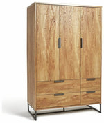 Nomad 3 Door 4 Drawer Wardrobe - Oak Effect | Industrial Style Bedroom Storage