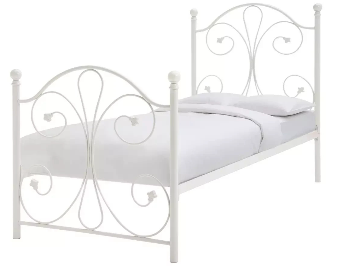 Home Marietta Single Metal Bed Frame White | Modern Bedroom Bed Frame Furniture