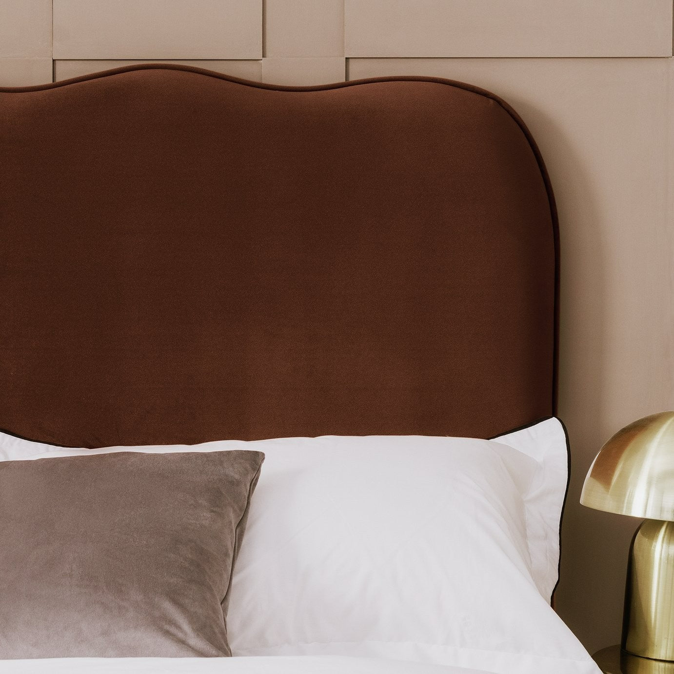 Onda Velvet Double Headboard - Rust | Soft velvet bed backboard