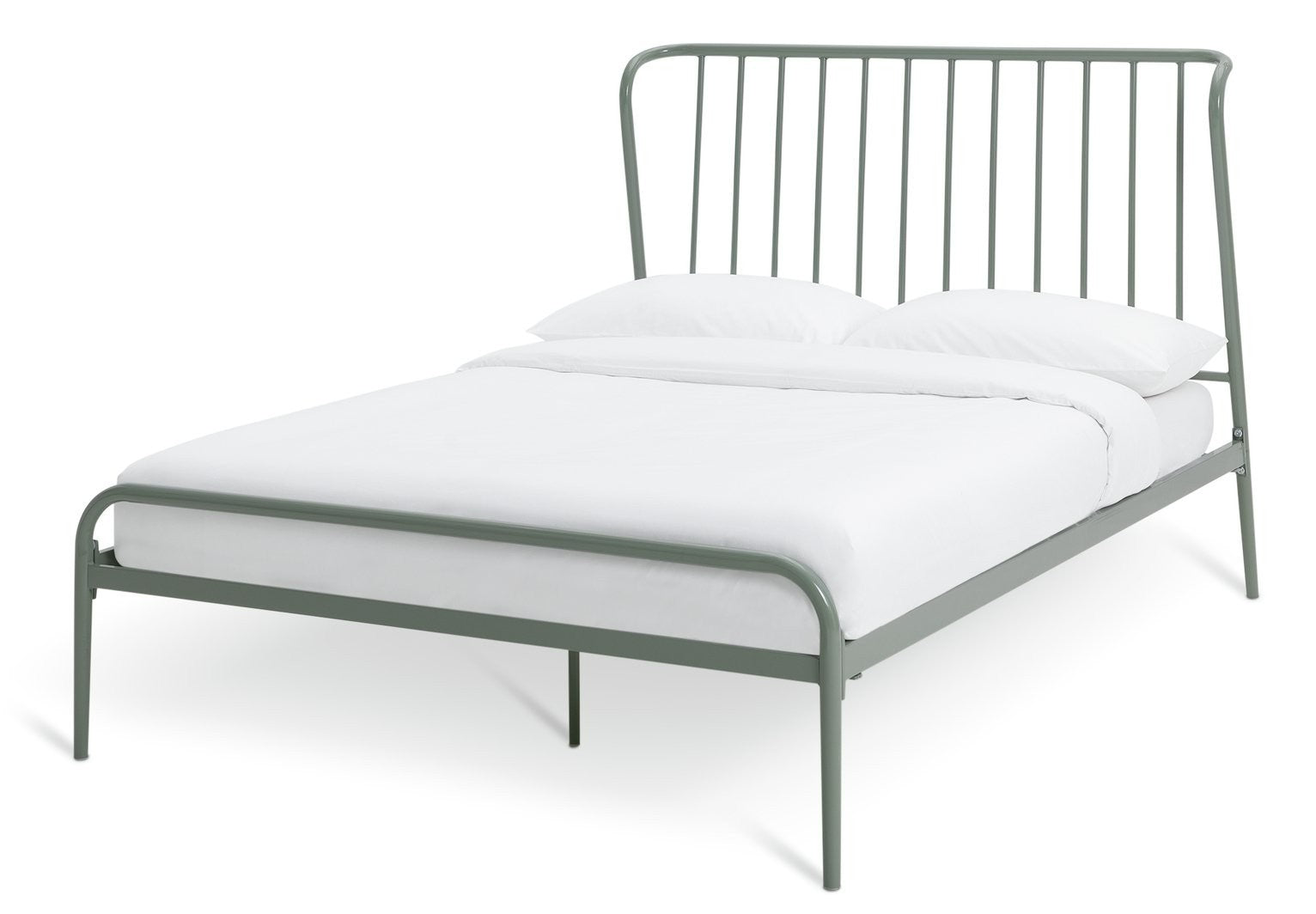 Kanso Double Metal Bed Frame - Sage Green | Sturdy Steel Frame with Slatted Base