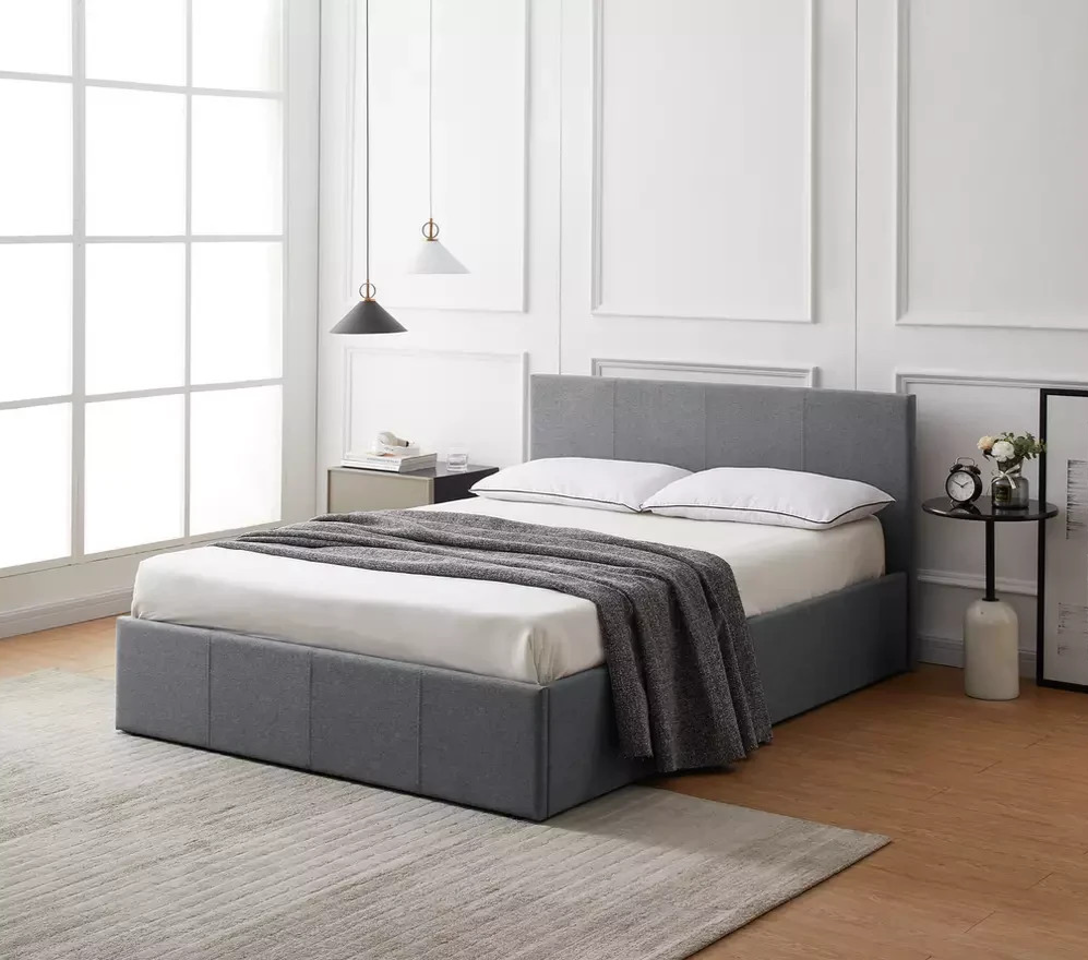 Home Heathdon Small Double Ottoman Bed Frame Grey | Upholstered Storage Bed Bedr