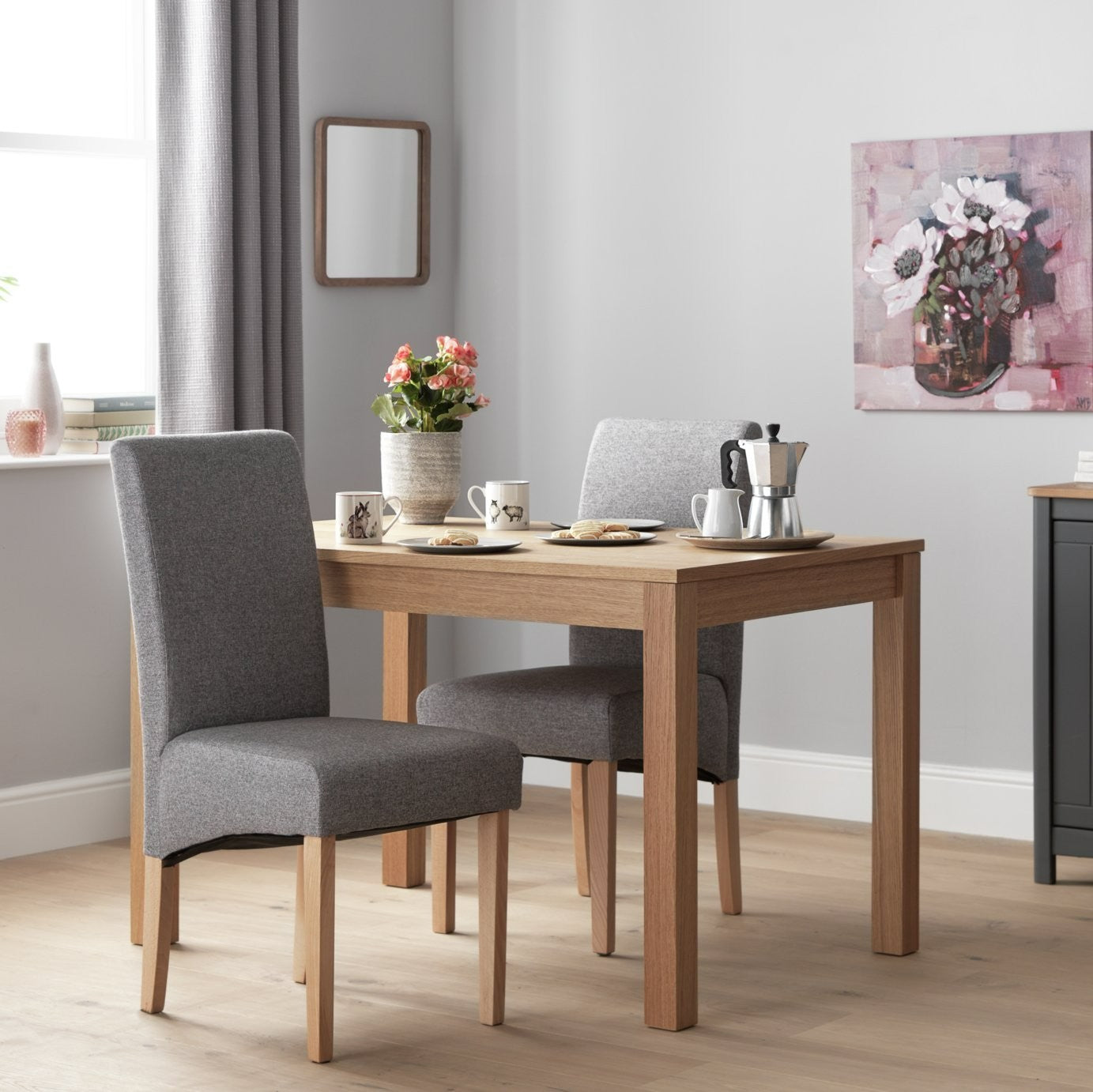 Pair of Midback Skirt Tweed Fabric Dining Chairs | Elegant Kitchen Accent