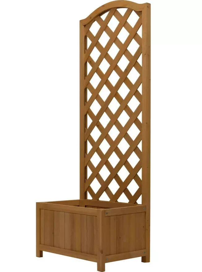Lattice Wooden Straight Planter | Outdoor Garden Flower Box for Plants or Herbs