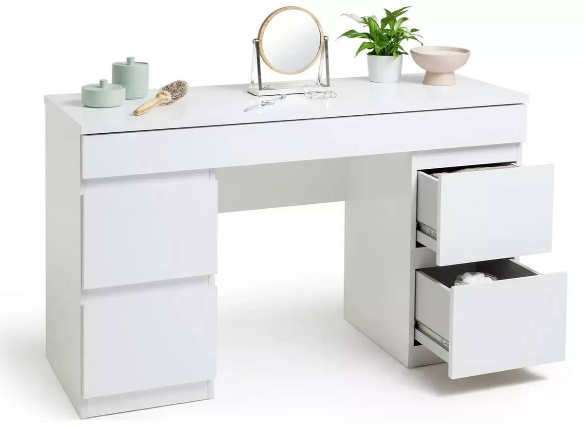 Home Jenson 5 Drawer Dressing Table Desk White Gloss | Bedroom Makeup Vanity