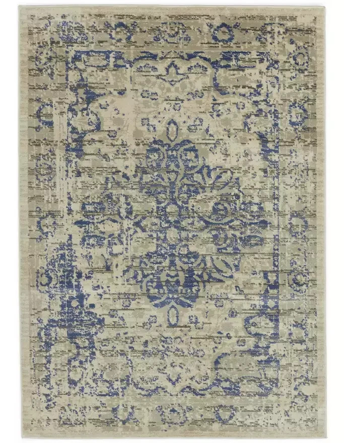 Traditional Natural & Blue Rug | 160x230cm | Traditional Living Room Bedroom Rug