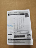 Home Malibu 3 Door 4 Drawer Wardrobe - White (B Grade)