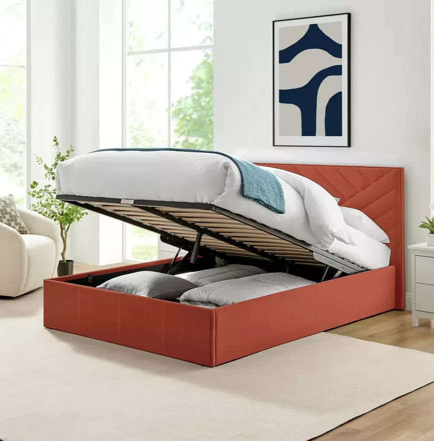 Home Luca Double End Lift Ottoman Bed - Orange | Storage Bed Frame Bedroom