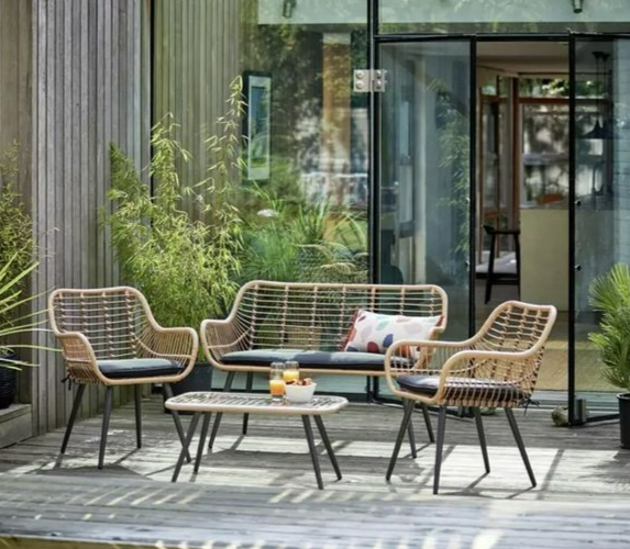 4 Seater Bamboo Effect Garden Sofa Set | Modern outdoor seating set