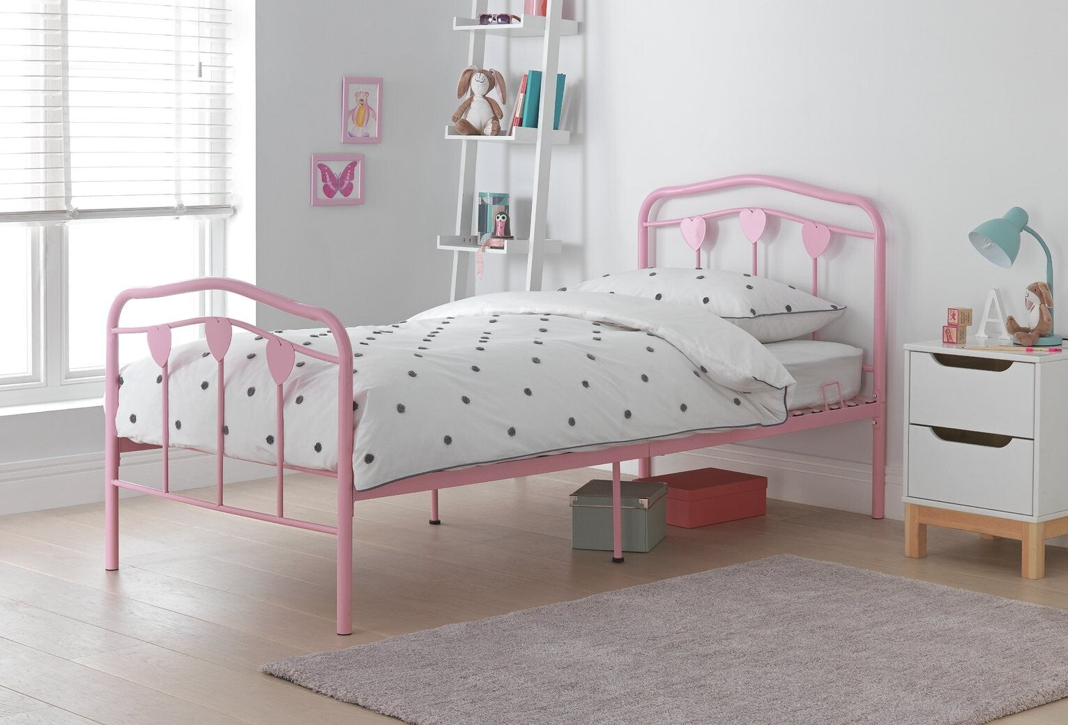 Home Hearts Single Metal Bed Frame - Pink | Pink Kids Bed Frame Metal Girls