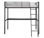 Riley High Sleeper Metal Bed Frame with Desk Black | Kids Loft Bed Furniture