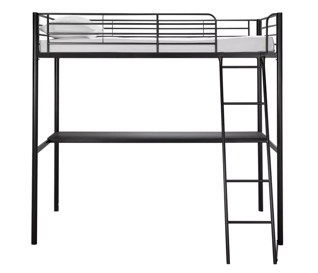 Riley High Sleeper Metal Bed Frame with Desk Black | Kids Loft Bed Furniture