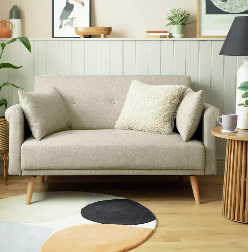 Home Evie Fabric 2 Seater Sofa Natural | Modern Living Room Seating Furniture