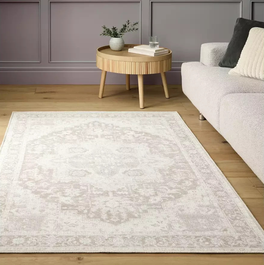 Vintage Effect Neutral Rug | 160x230cm | Vintage Living Room Bedroom Area Rug Ca