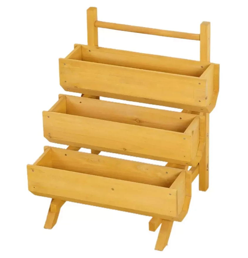 McGregor Stepped Timber Garden Planter | Wooden Outdoor Plant Stand Planter