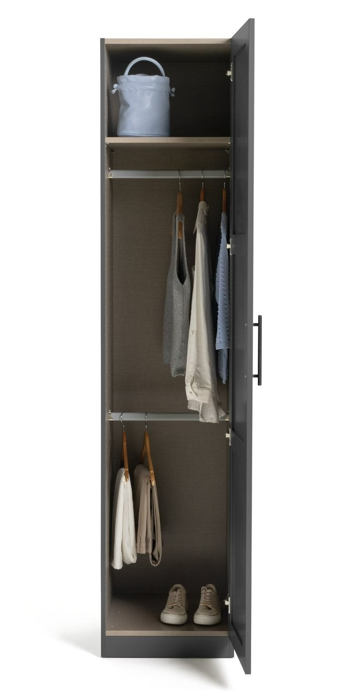 Munich Panelled 1 Door Wardrobe - Anthracite | Tall Slim Storage Cabinet