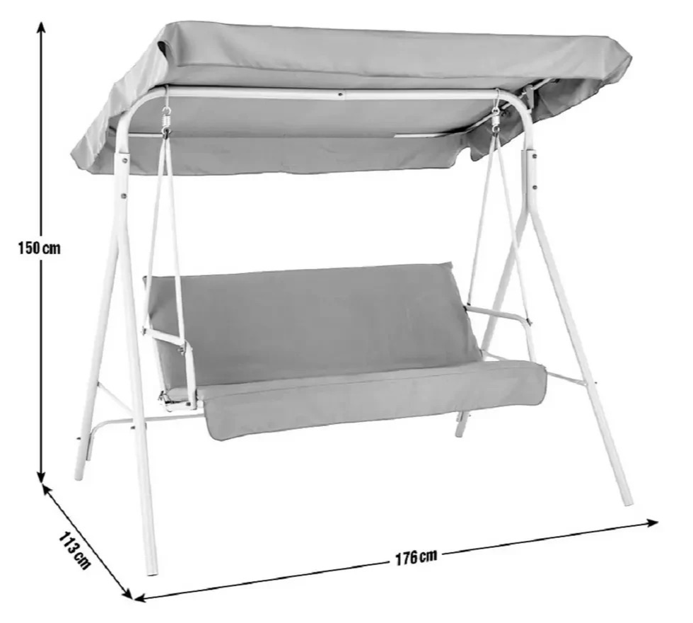 Home 3 Seater Metal Garden Swing Chair Grey | Outdoor Patio Swing Seat Furniture