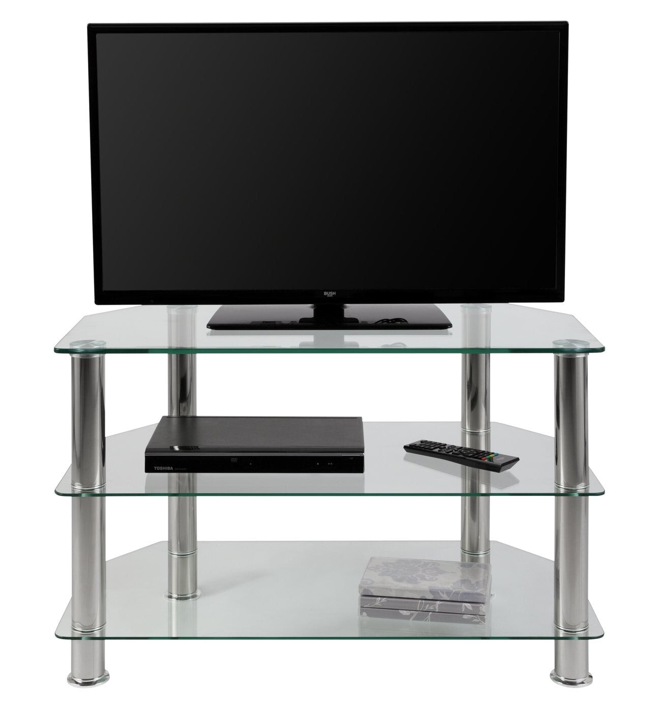 Matrix Glass Corner TV Unit - Clear & Chrome