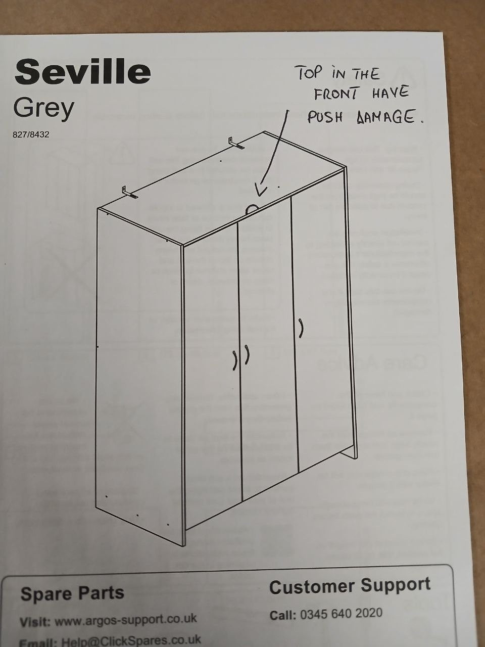 Home Seville 3 Door Wardrobe - Grey Oak Effect ( B Grade 1096.)