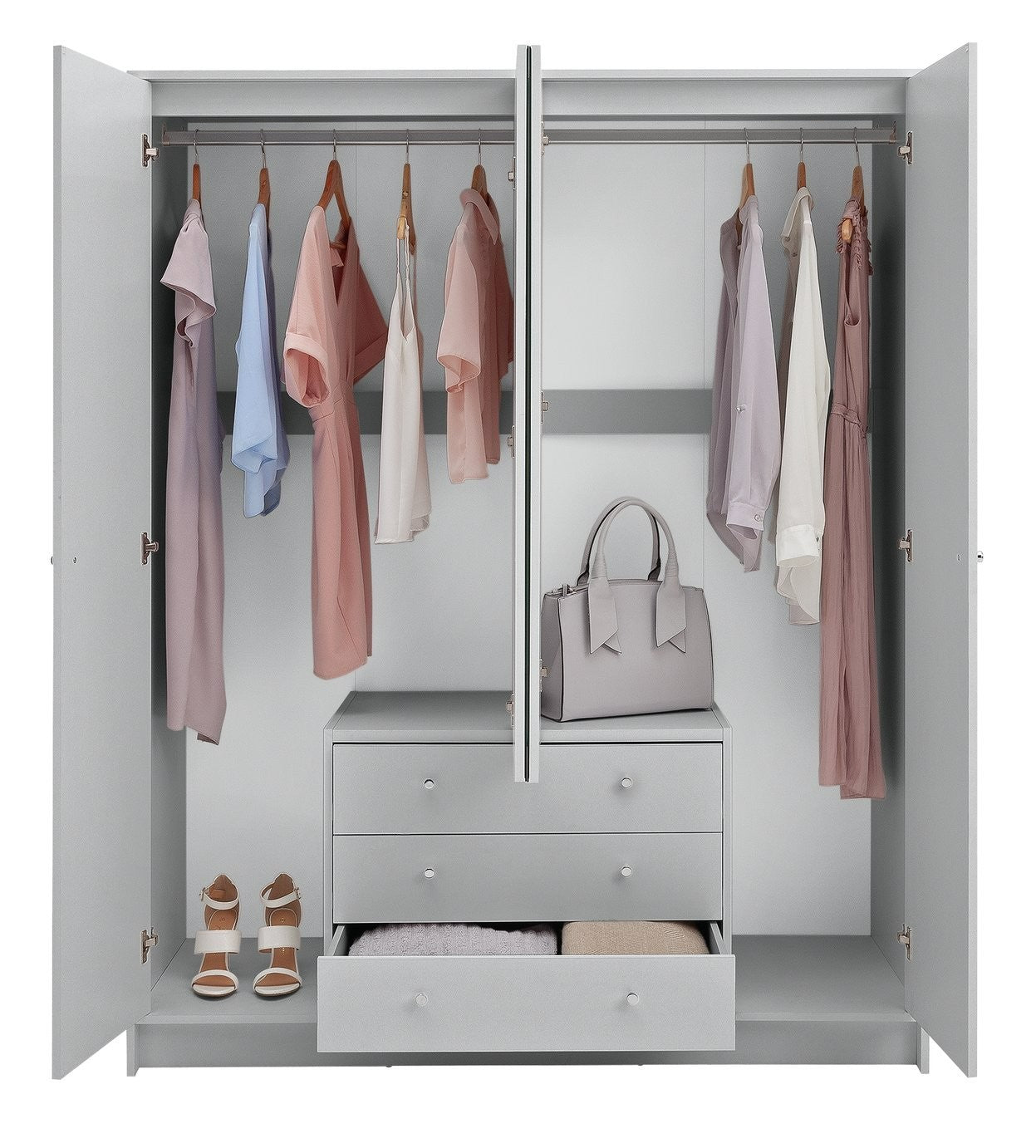 Home Malibu 4 Door 3 Drawer Mirror Wardrobe - Grey (B Grade)