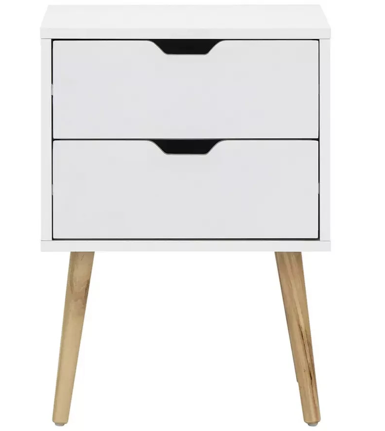 GFW Nyborg 2 Drawer Bedside Table White | Bedroom Nightstand Storage Furniture