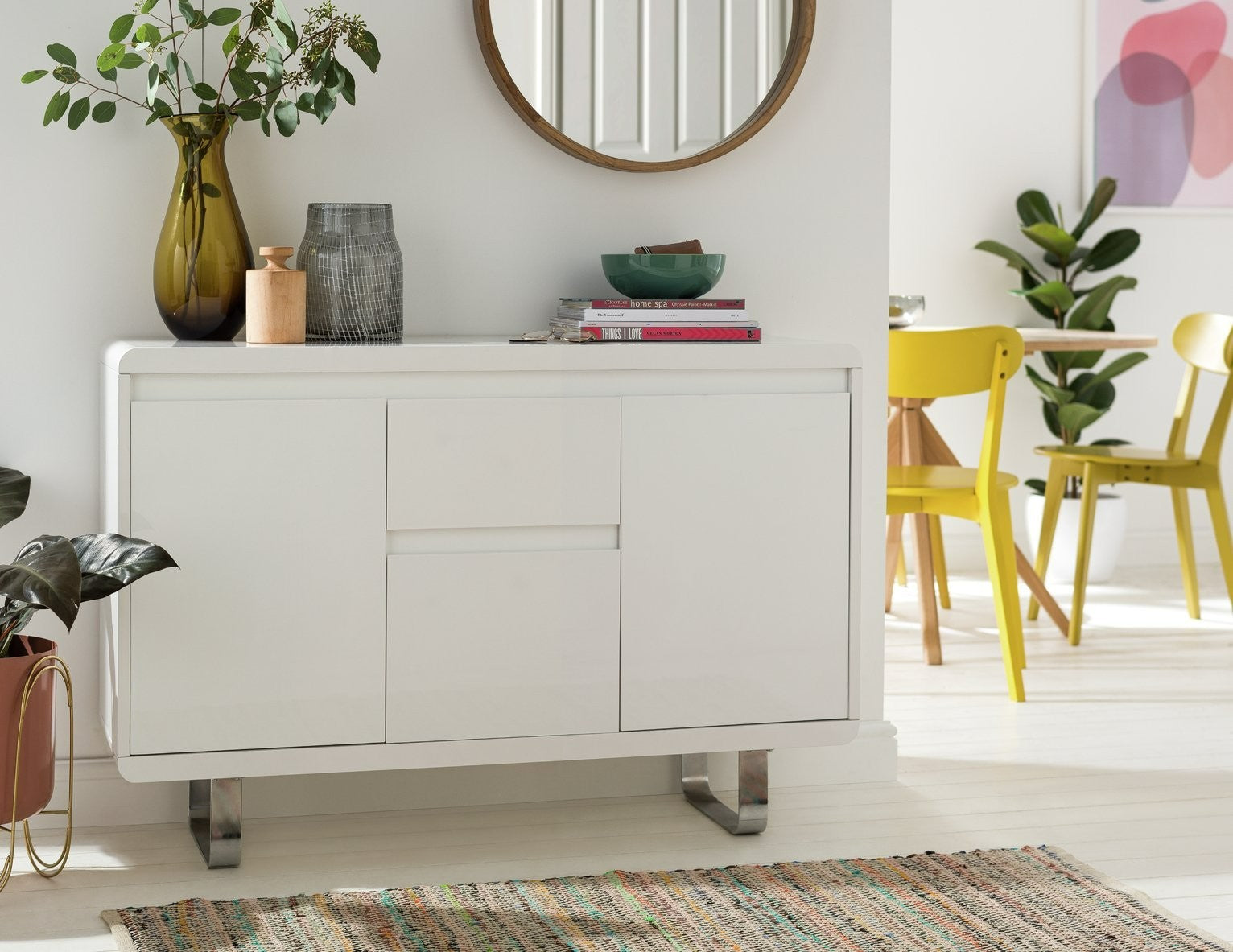 Home Sleigh 3 Door 1 Drawer Sideboard - White Gloss | Furniture for Living Room