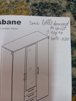 Home Brisbane 3 Door 3 Drawer Wardrobe – GreyOak (B Grade)