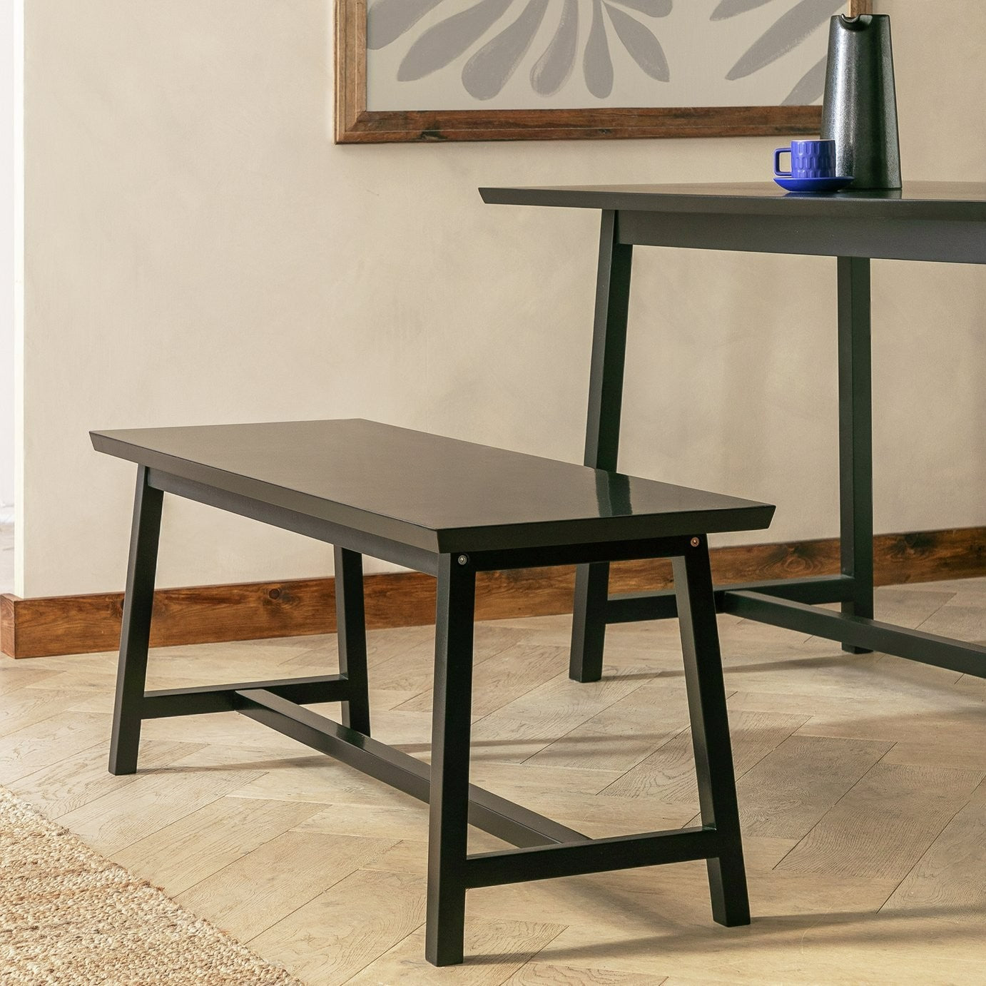 Kyoto Solid Wood Dining Bench - Black | Sleek Dark Aesthetic