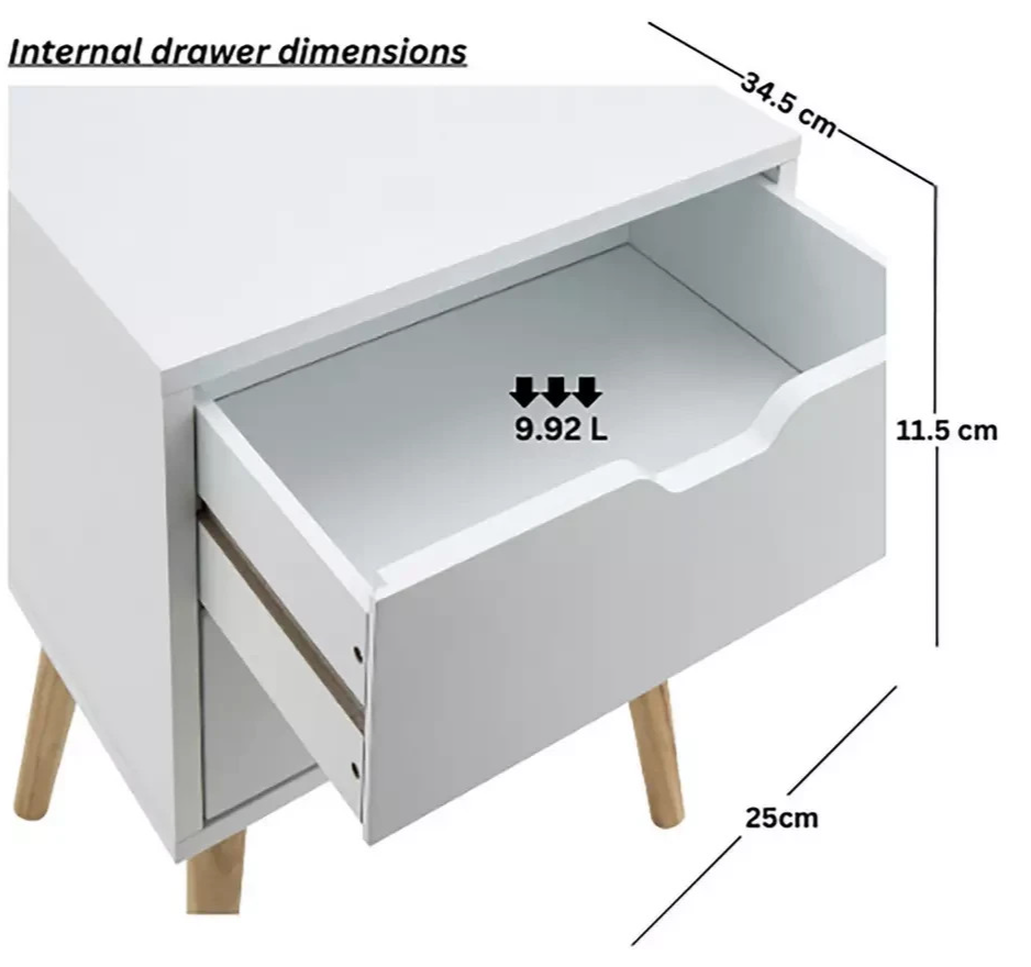GFW Nyborg 2 Drawer Bedside Table White | Bedroom Nightstand Storage Furniture