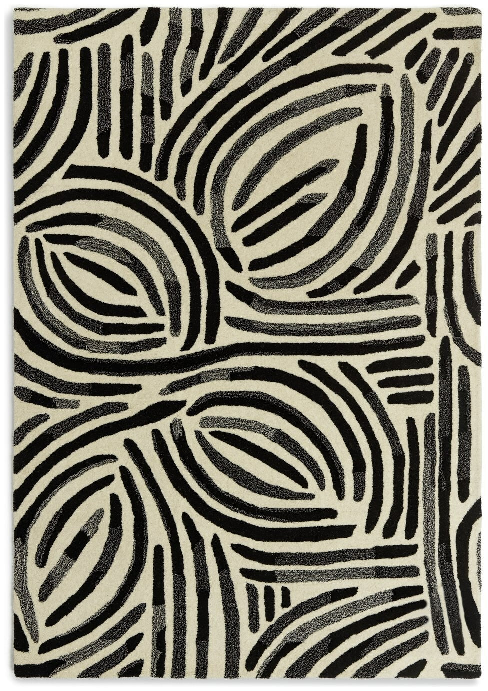 Skandi Brush Marks Black & White Cut Pile Rug