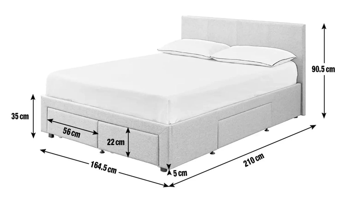 Heathdon 4 Drawer Kingsize Fabric Bed Frame - Grey | Upholstered Storage Bedstea