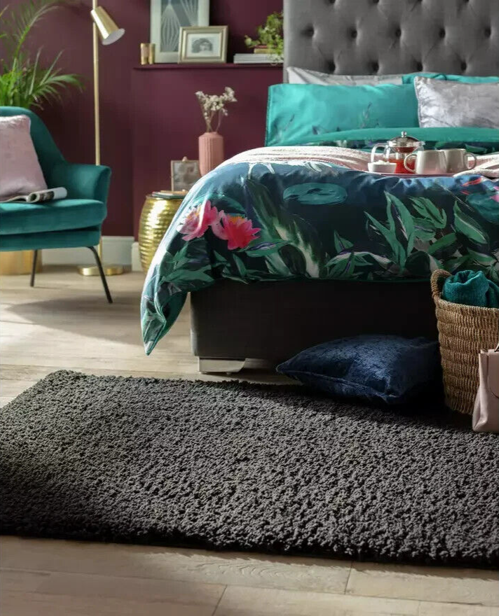 Habitat Cosy Black Shaggy Rug - 230x160cm | Soft Large Living Room Floor Carpet