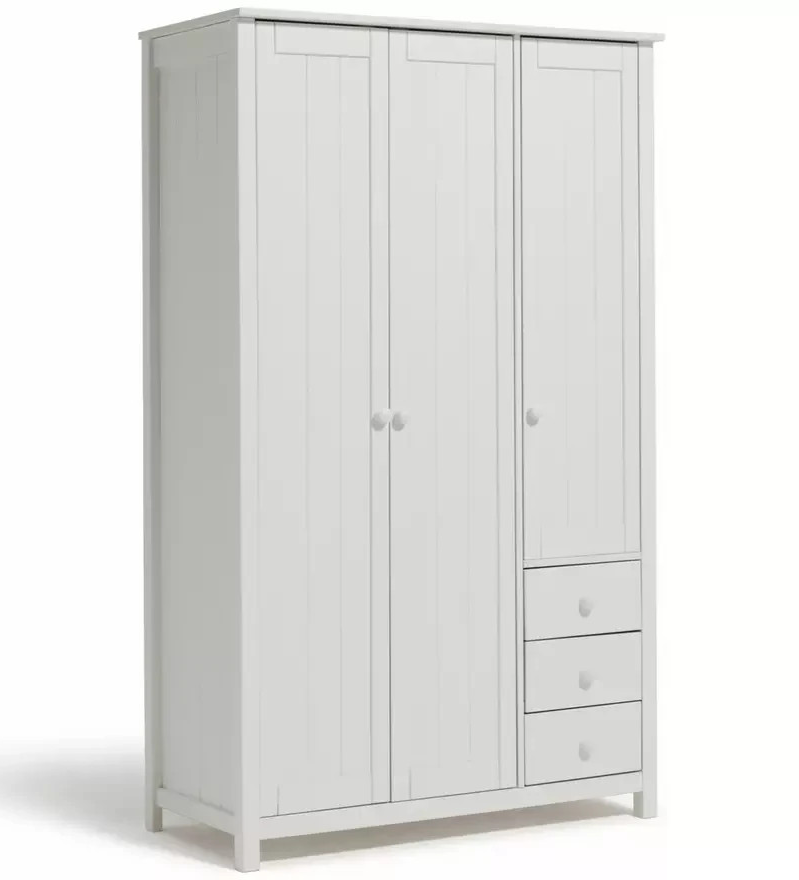 Home Scandinavia 3 Door 3 Drawer Wardrobe White | Large Bedroom Storage Unit
