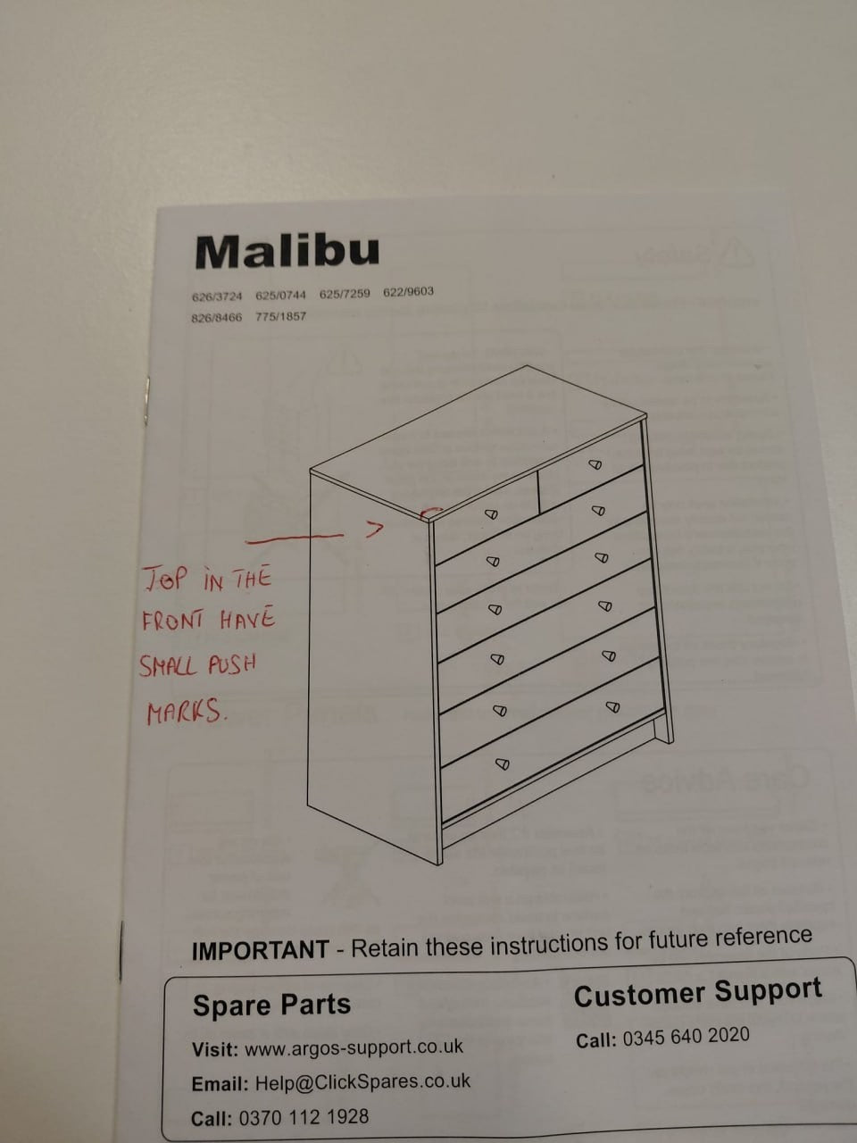 Malibu 7 Drawer Chest - White (B Grade 1024.)