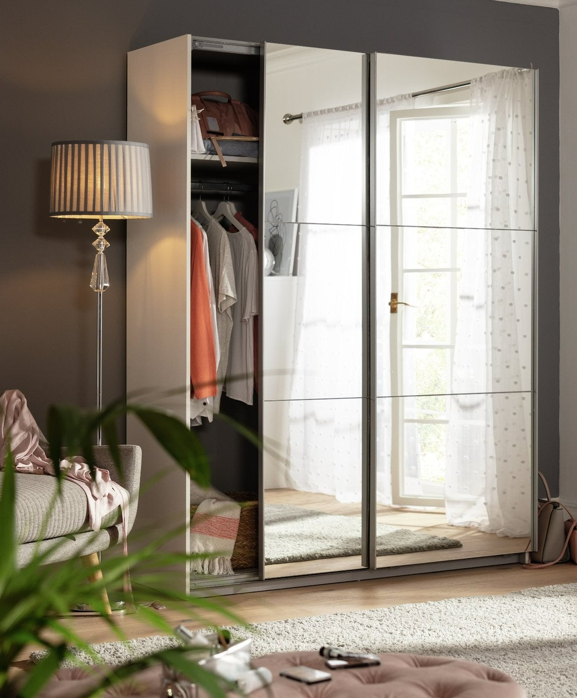 Holsted Mirrored 150cm Sliding Wardrobe - White | Clean Minimalist Aesthetic