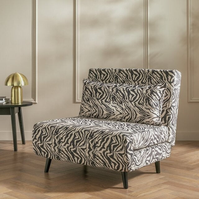 Roma Single Fabric Chair Bed Zebra Print | Folding Guest Sleeper Chair Furniture