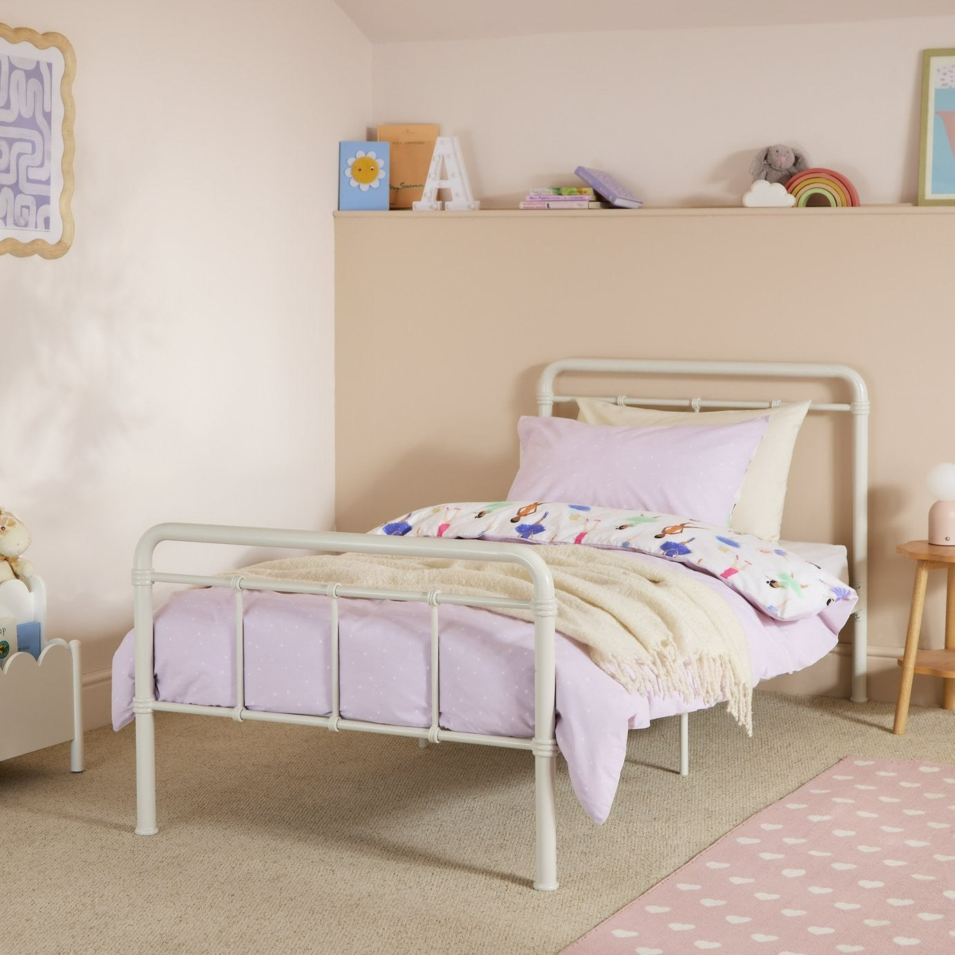 Kids Agnes Metal Single Bed Frame - White | Durable Sleep Support