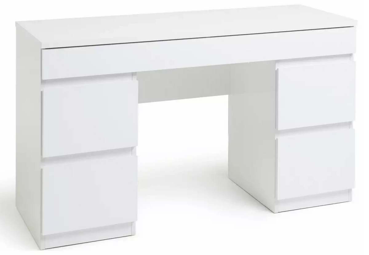 Home Jenson 5 Drawer Dressing Table Desk White Gloss | Bedroom Makeup Vanity