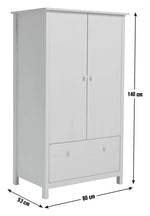 Scandinavia 2 Door 1 Drawer Wardrobe - Navy Blue | Solid Pine Wardrobe, Bedroom