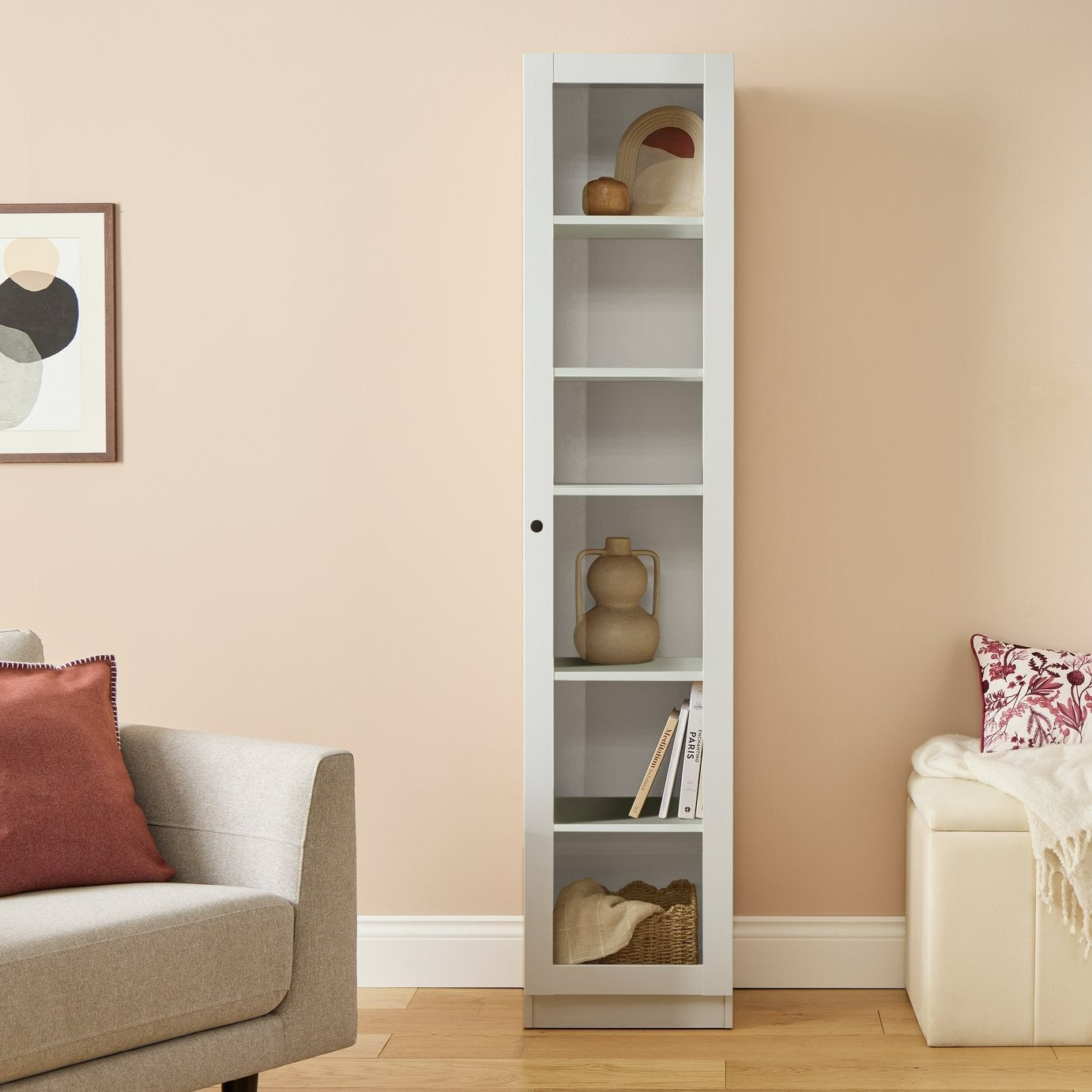 Home Carla 1 Door Display Cabinet - White | Glass Showcase Styling