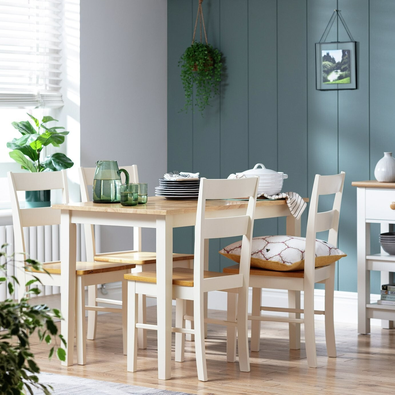 Chicago Pair of Solid Wood Dining Chair- Oak & Cream